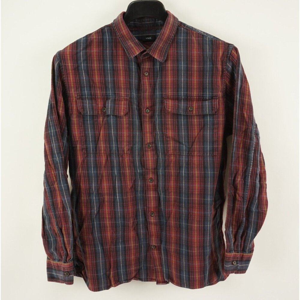 Vince. Men's XL Long Sleeve Red Plaid Gabardine‎ Twill Outdoor Button Up Shirt